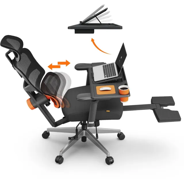 Newtral NT002 Pro Ergonomische Stoel – Voetsteun, Adaptieve Lendensteun, 4D Armleuningen, 96°-136° Kantel, Afneembare Workstation – Zwart