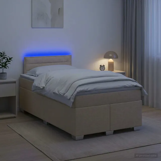 vidaXL Boxspring Bed met Matras en LED Crèmekleurig 120 x 200 cm Stof