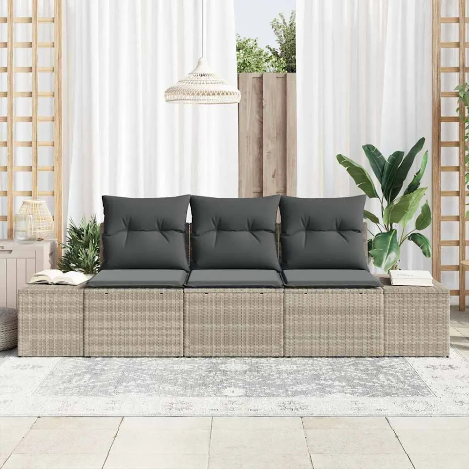 vidaXL Bankstel 3 st Lichtgrijs poly rattan, foto 3