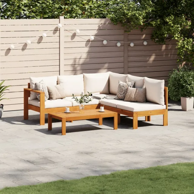 vidaXL 4-delige Loungeset met kussens massief acaciahout Crème