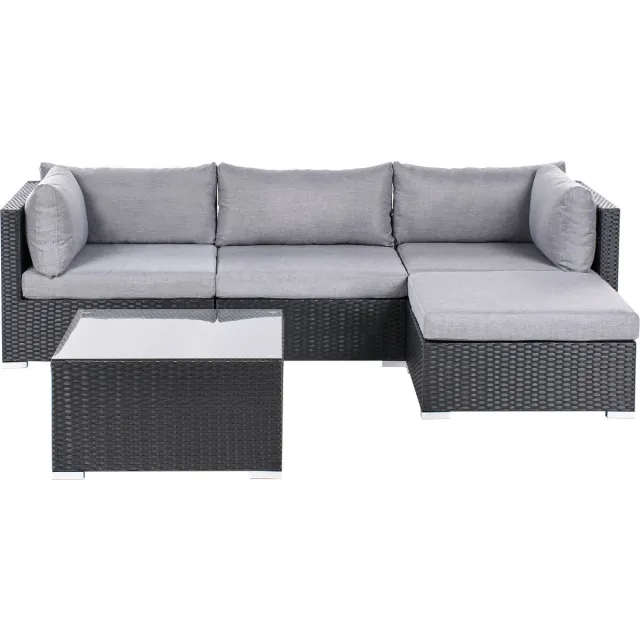 Beliani SANO - Loungeset voor 4 - Zwart - Linkszijdig - PE rotan