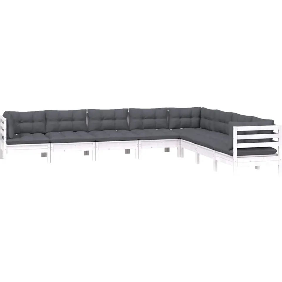 vidaXL 8-delige Loungeset met kussens massief grenenhout wit