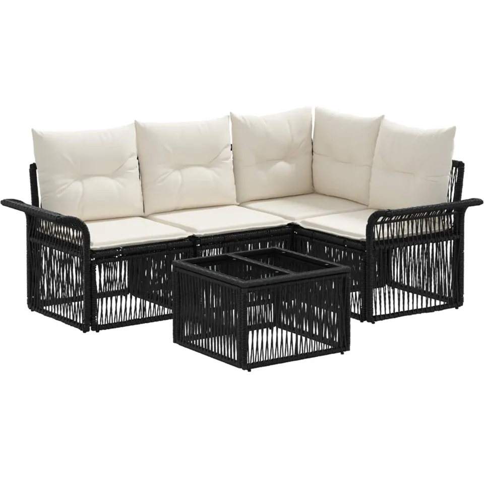 vidaXL Tuinbankenset 5 st 4-zits Zwart poly rattan, foto 3