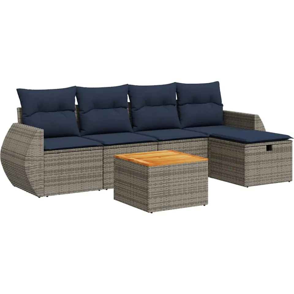 vidaXL 6-delige Loungeset met kussens poly rattan grijs, foto 3
