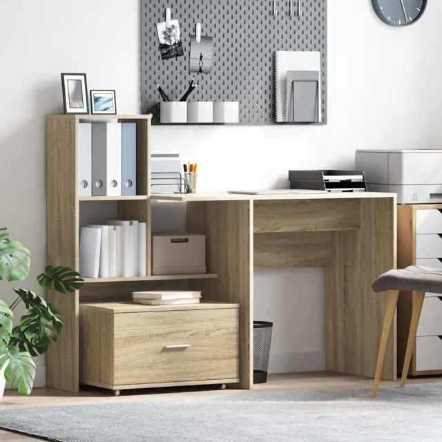 vidaXL Bureau Sonoma Eiken Bewerkt hout 131,5 x 50 x 106,5 cm, foto 2