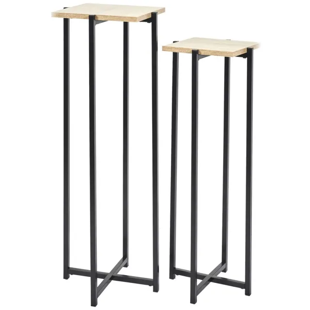 HOME DECO FACTORY Bijzettafel - 2x stuks - zwart - hout/metaal - H82/H72 cm