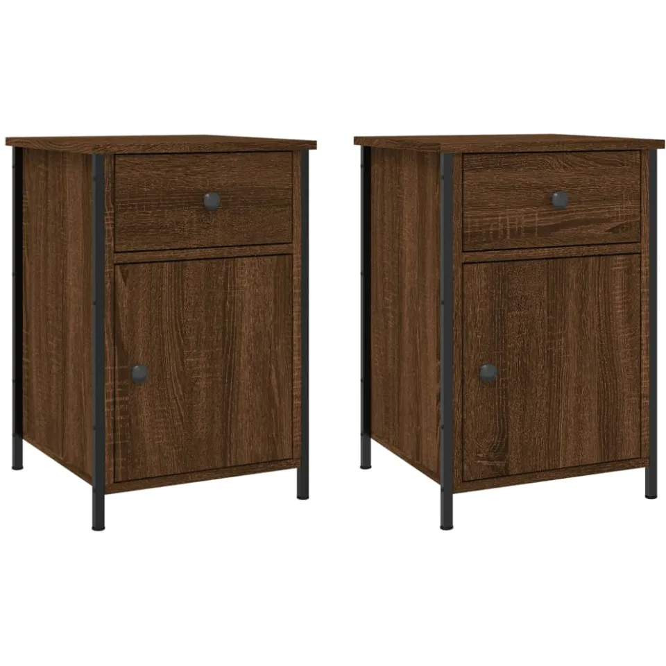 vidaXL Nachtkastjes 2 st 40x42x60 cm bewerkt hout bruin eikenkleur, foto 3