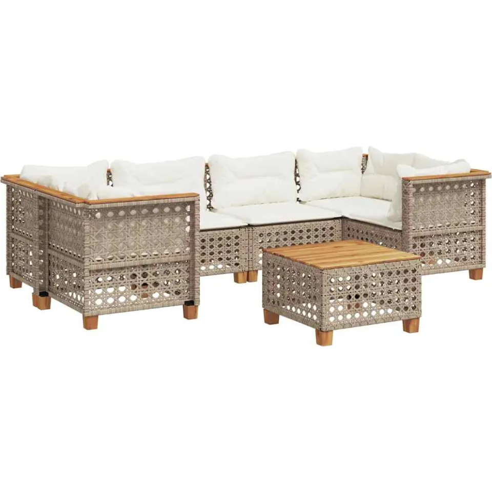 vidaXL 7-delige Loungeset met kussens poly rattan beige, foto 3