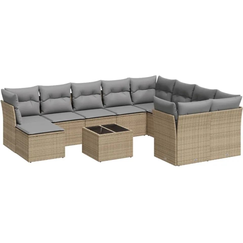 vidaXL 11-delige Tuinset met kussens poly rattan beige, foto 3