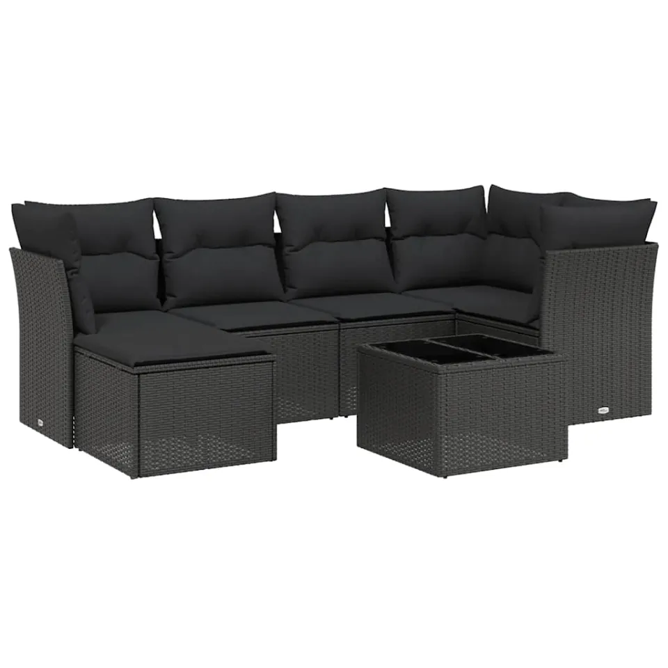 vidaXL 7-delige Loungeset met kussens poly rattan zwart