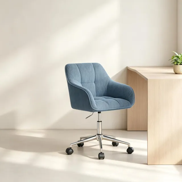 MODFU Bureaustoel - Draaibaar En In Hoogte Verstelbaar - Modern - Ribstof - Blauw