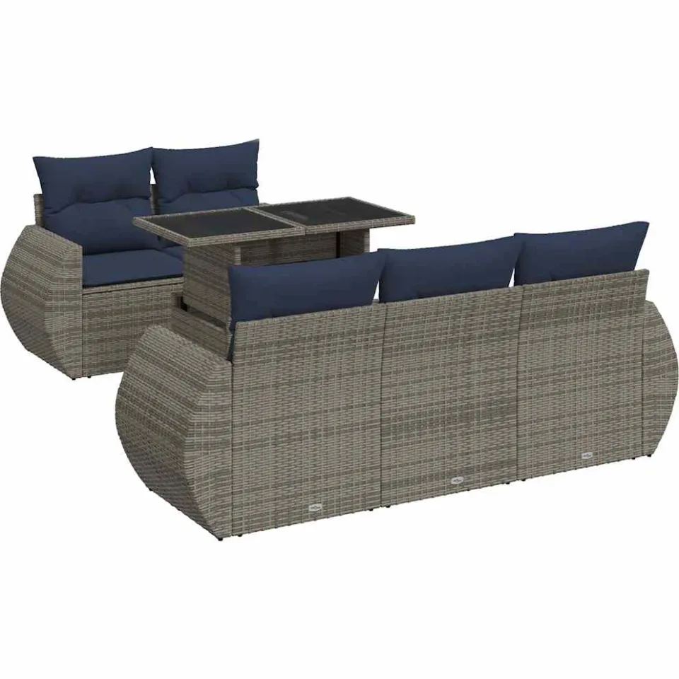 vidaXL 6-delige Loungeset met kussens poly rattan acacia grijs, foto 3