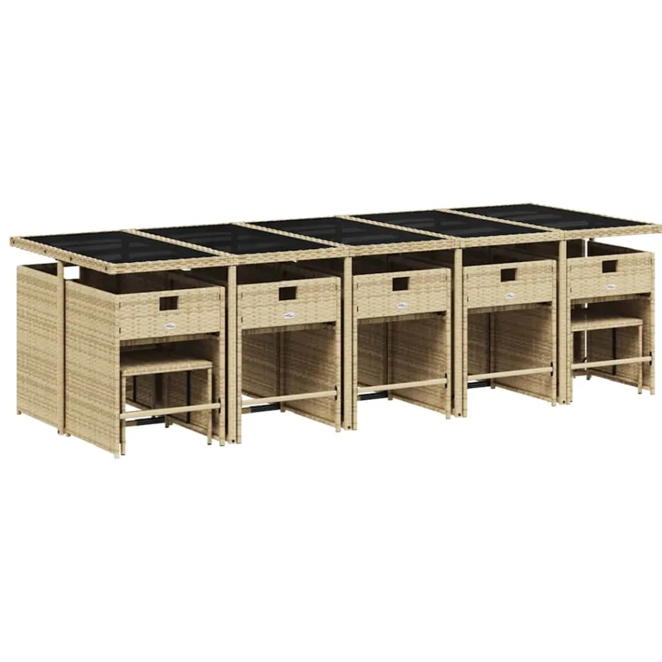 vidaXL 15-delige Tuinset met kussens poly rattan gemengd beige, foto 4