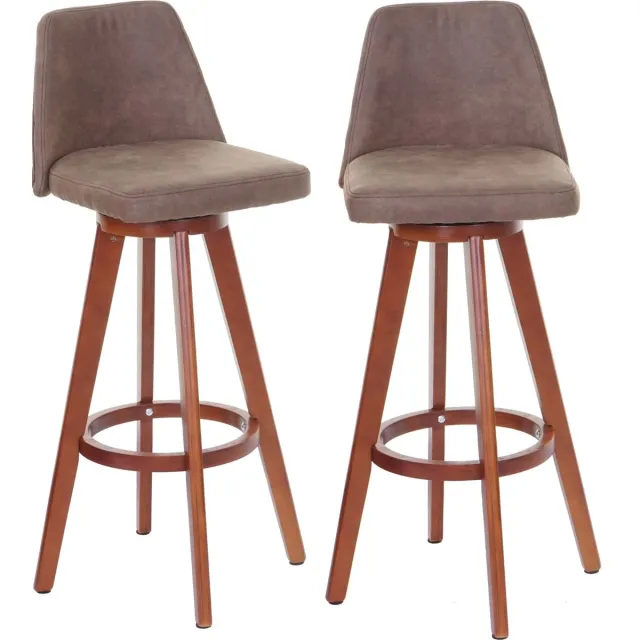 Cosmo Casa 2-delige set barkrukken - Barkruk toonbankkruk - Houten textiel draaibaar - Vintage bruin - Lichte poten