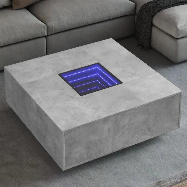vidaXL Salontafel met Infinity LED 100x100x40 cm betongrijs grijs, foto 2