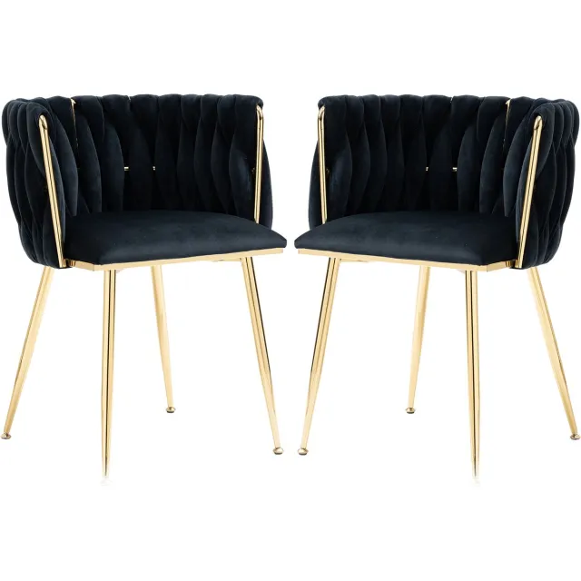 Merax Fluwelen Eetkamerstoelen Set van 2 - Velvet Stoelen - Zwart met Goud