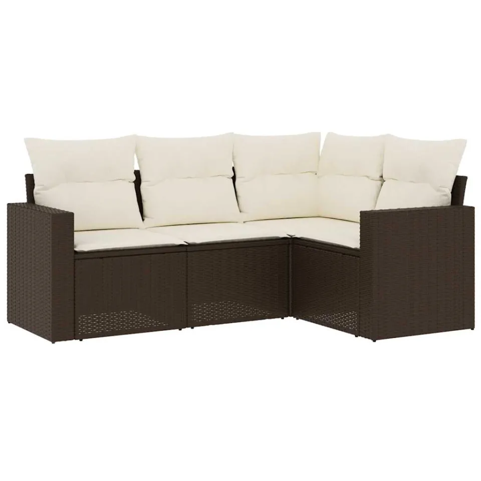 vidaXL 4-delige Loungeset met kussens poly rattan bruin, foto 3