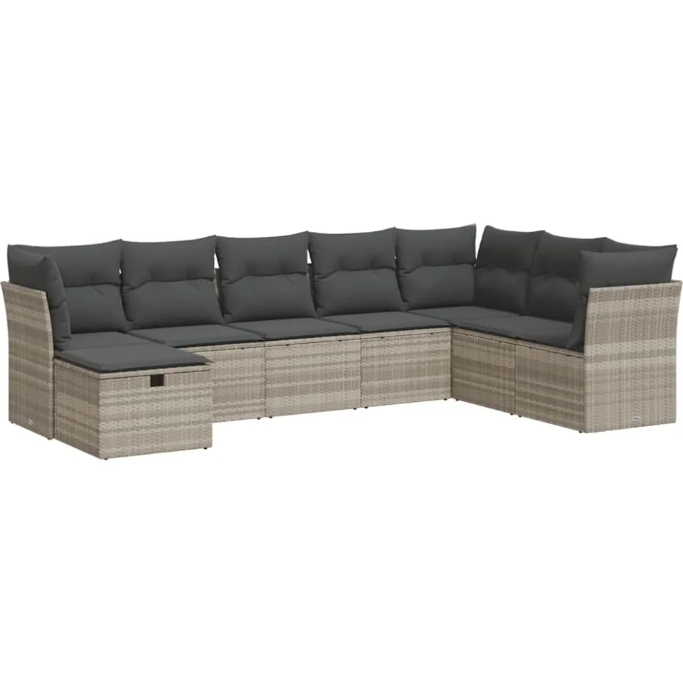 vidaXL 8-delige Loungeset met kussens poly rattan lichtgrijs grijs, foto 3