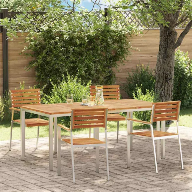 vidaXL Tuin eettafelset 5 st Massief acaciahout en roestvrij staal, foto 2