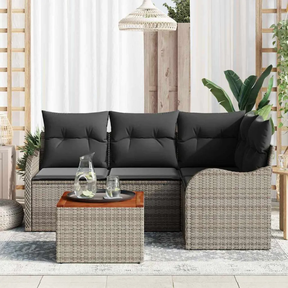 vidaXL Tuinbankenset 5 st Grijs poly rattan, foto 3