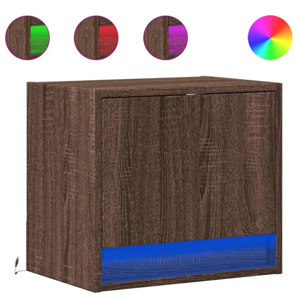 vidaXL Nachtkastjes met LED's 2 st wandgemonteerd bruin eikenkleur, foto 3