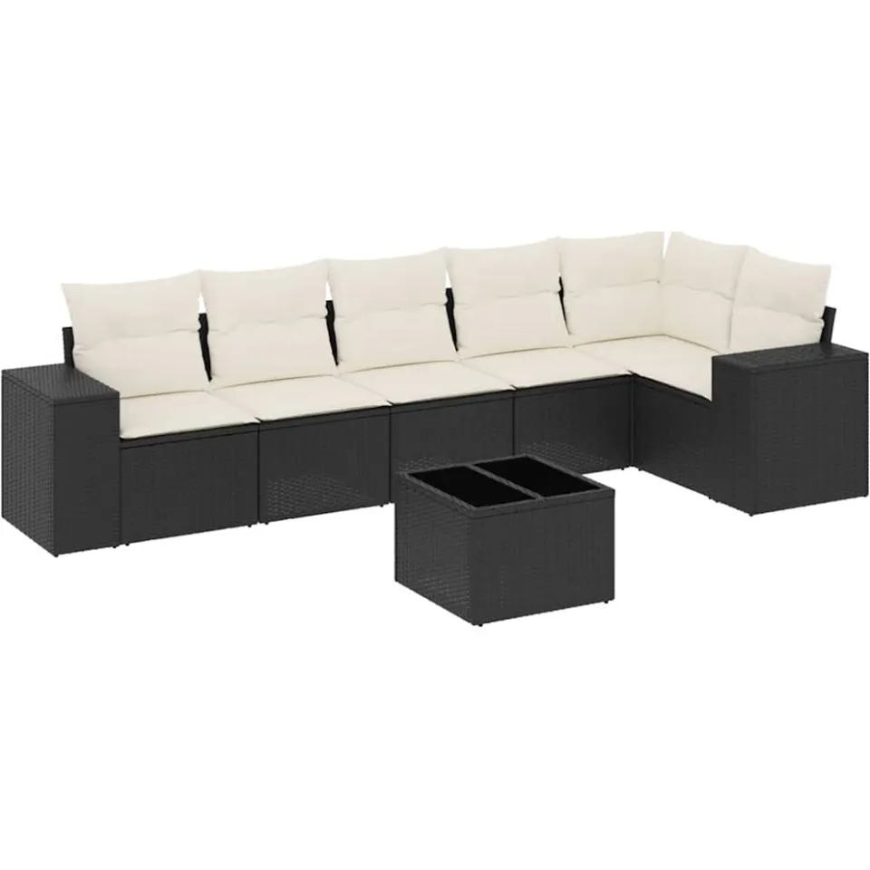 vidaXL 7-delige Loungeset met kussens poly rattan zwart, foto 3