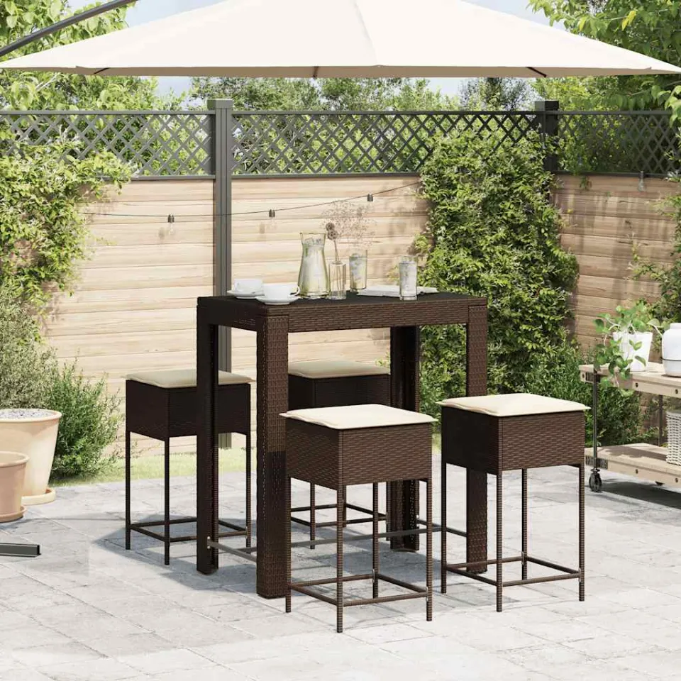 vidaXL 5-delige Tuinbarset met kussens poly rattan bruin, foto 3