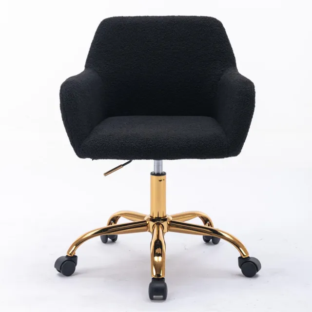 COVREO Bureaustoel 53x53x55 cm zwart, pluche stof en vaste armleuningen