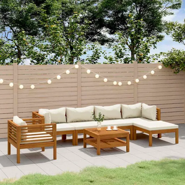 vidaXL 7-delige Loungeset met crèmekleurige kussens massief acaciahout, foto 2