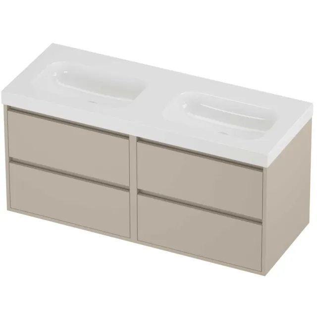 Proline Haga Badmeubelset Polystone Mezza Dubbel 120x46x58 cm Glans Wit Soft Linen Beige