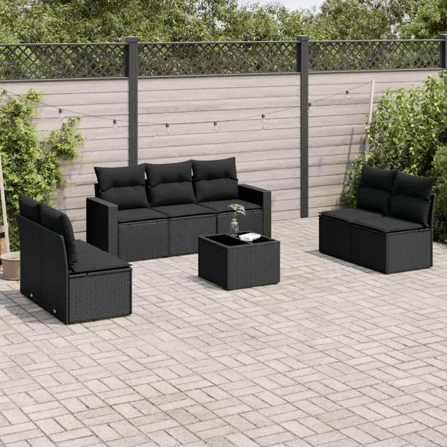 vidaXL 8-delige Loungeset met kussens poly rattan zwart, foto 2