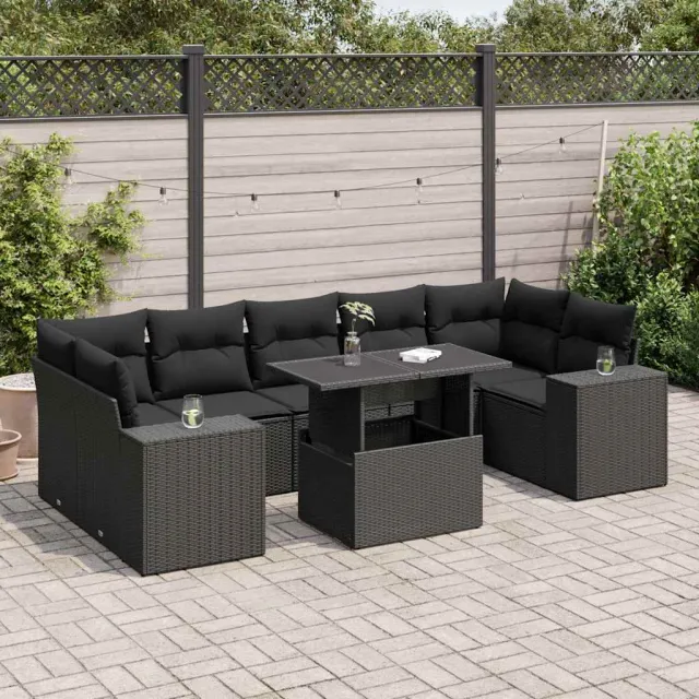 vidaXL 8-delige Loungeset met kussens poly rattan zwart, foto 2