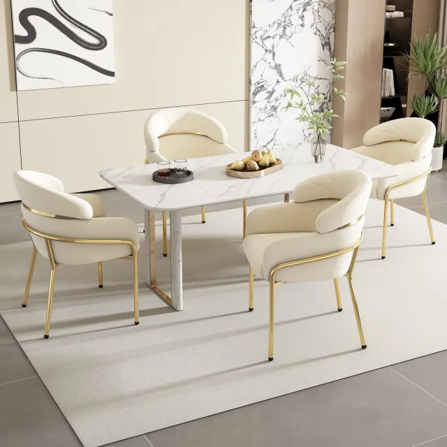 Welltin Eetkamerstoelen met armleuningen - Set Van 4 - Eettafelstoel - Keukenstoel - Eetkamerstoelen - Stoel - Eetkamerstoel, enkel, licht luxe, woonkamer, slaapkamer, vrijetijdsstoel, met 4 metalen poten, fluweel - Beige