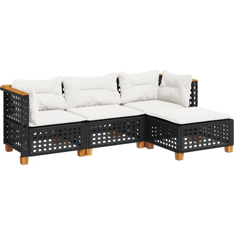 vidaXL 4-delige Loungeset met kussens poly rattan zwart