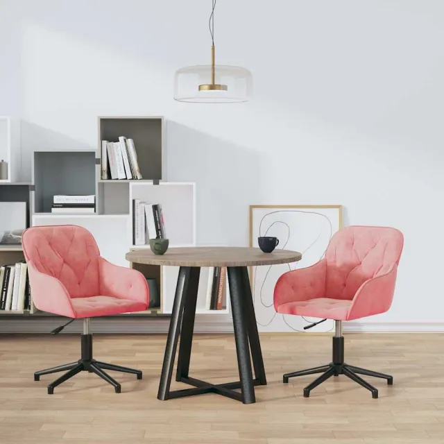 vidaXL Eetkamerstoelen draaibaar 2 st fluweel roze, foto 2