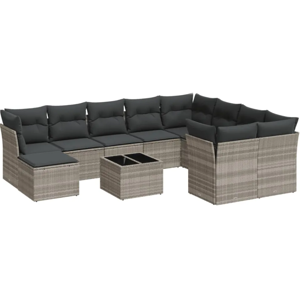 vidaXL 11-delige Loungeset met kussens poly rattan lichtgrijs