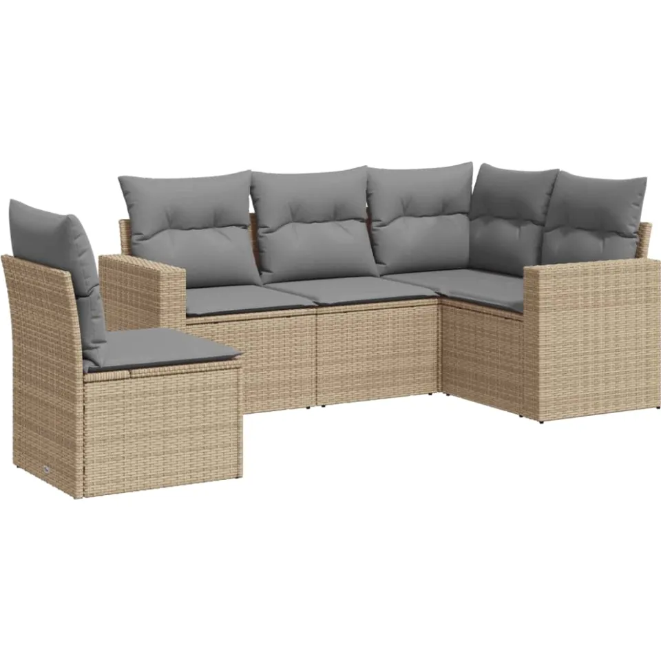 vidaXL 5-delige Loungeset met kussens poly rattan beige, foto 3