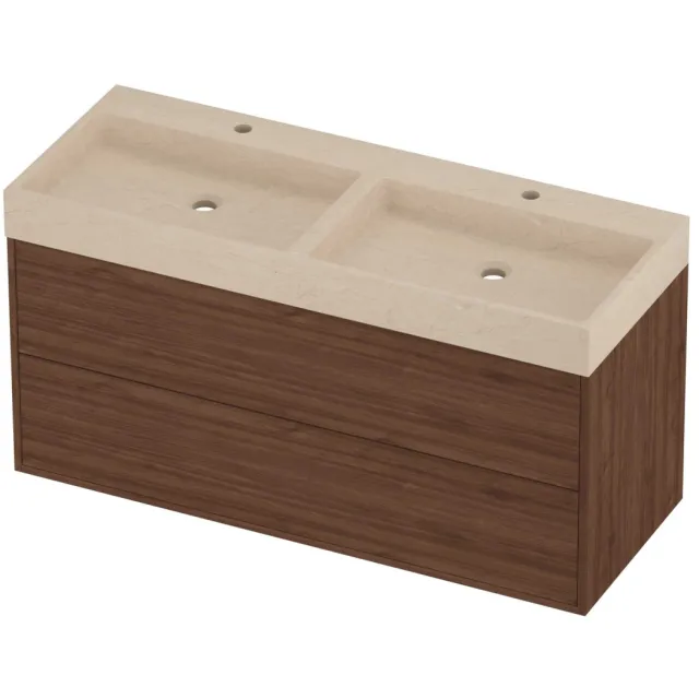 Proline Evoli Badmeubelset Hardsteen Loft Symmetrisch 120x46x62 cm Sand Stone Indian Walnut Houtlook
