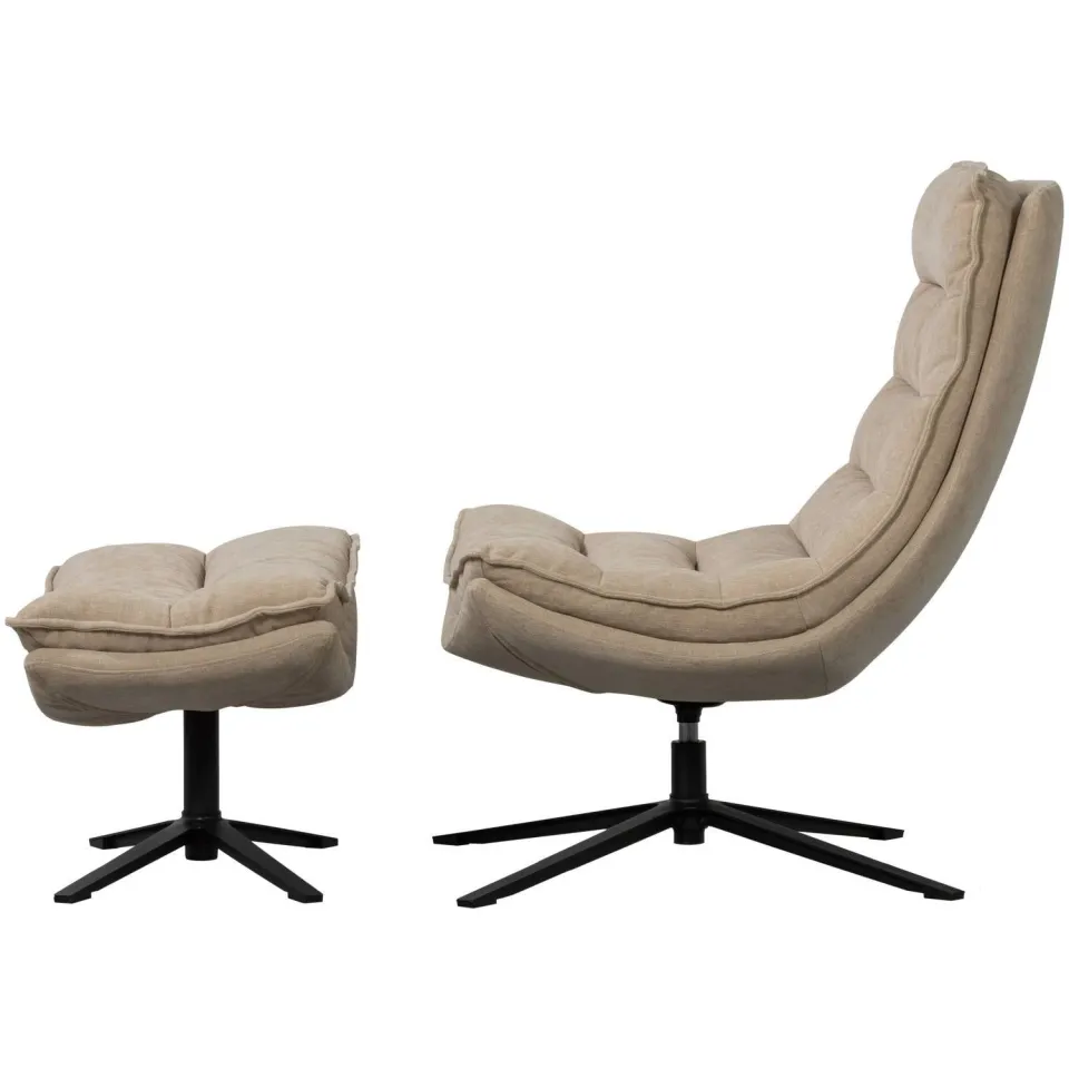 WOOOD Kube Draaifauteuil Met Hocker - Chenille stof - Naturel, foto 3