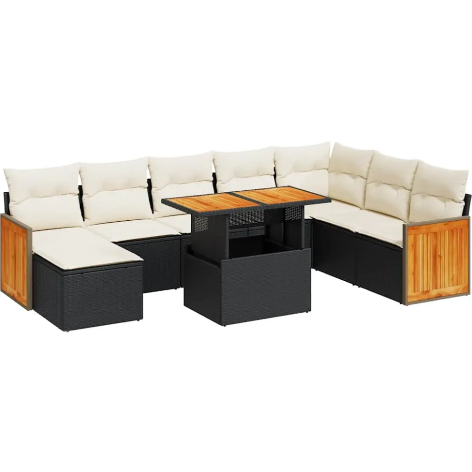 vidaXL 9-delige Loungeset met kussens poly rattan acacia zwart, foto 3