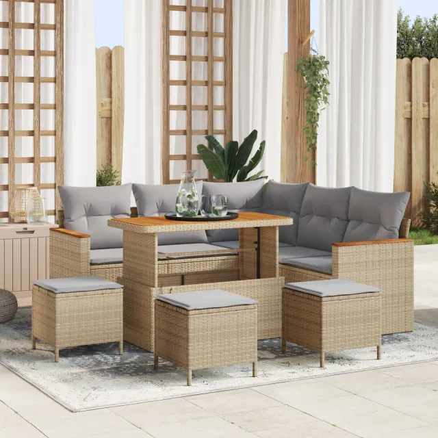 vidaXL Tuinbankenset 9 st Beige poly rattan, foto 2