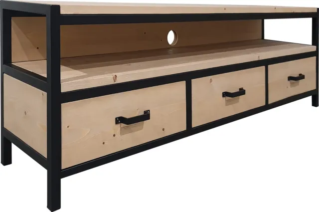Wibema Meubelen TV kast "Patterson" - 170 x 60 x 40 cm - Hout en Staal - Industrieel - Handgemaakt Hout: Kleur naar keuze (zie foto)