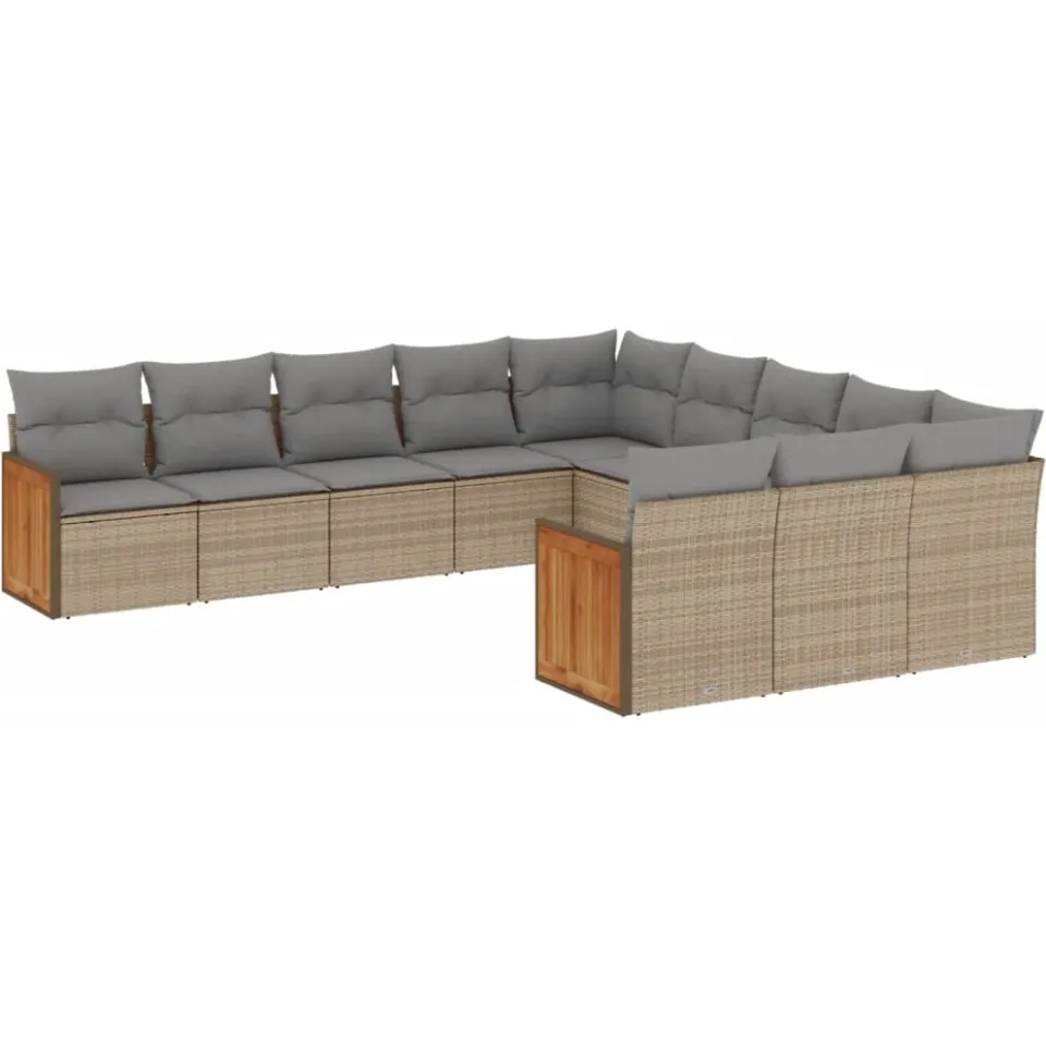 vidaXL 11-delige Tuinset met kussens poly rattan beige, foto 3