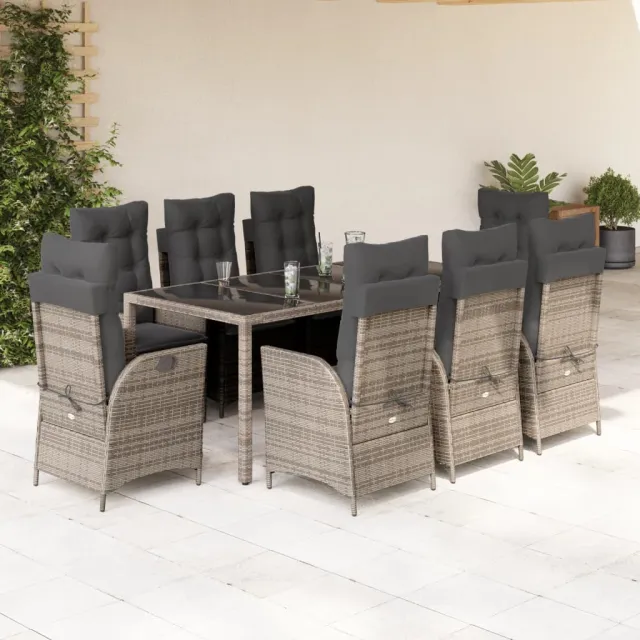 vidaXL 9-delige Tuinset met kussens poly rattan grijs, foto 2