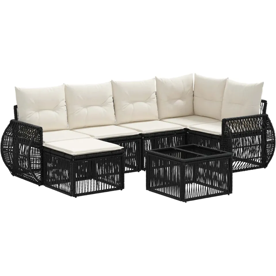 vidaXL Tuinbankenset 7 st Zwart en Cream Wit poly rattan, foto 3
