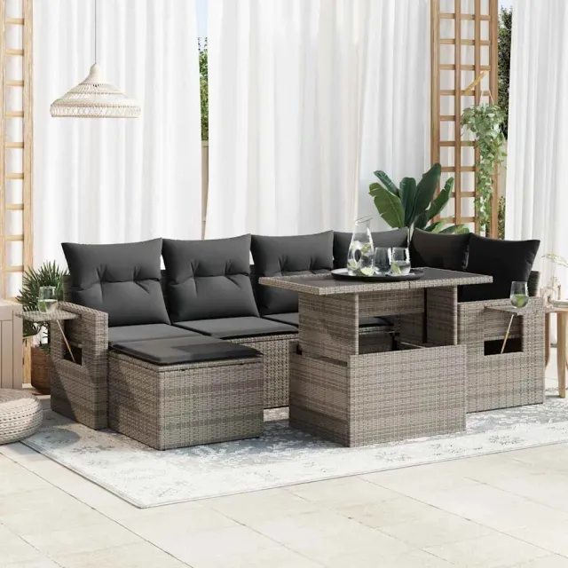vidaXL 7-delige Loungeset met kussens poly rattan grijs, foto 2