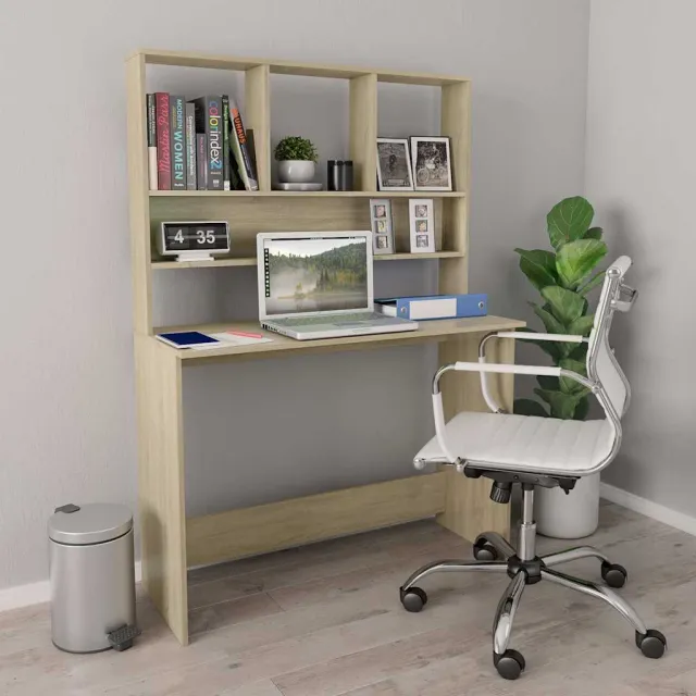 vidaXL Bureau met schappen 110x45x157cm bewerkt hout sonoma eikenkleur, foto 2