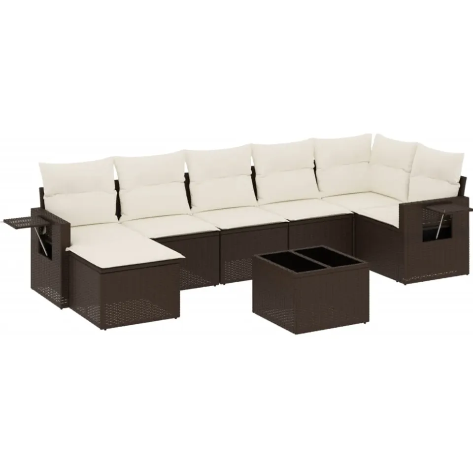vidaXL 8-delige Loungeset met kussens poly rattan bruin, foto 3