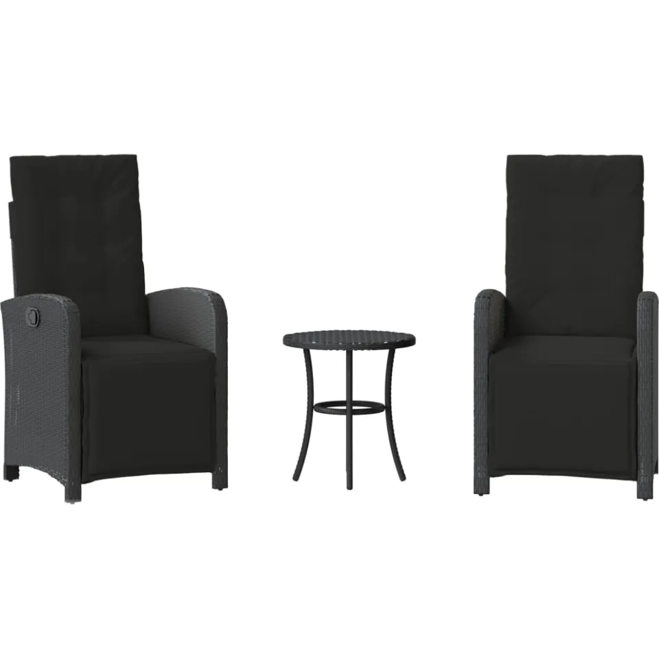 vidaXL 3-delige Bistroset met kussens poly rattan zwart