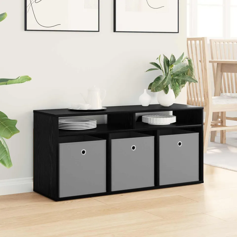 vidaXL Laagkast met lade Zwart Eiken 102 x 32 x 48,5 cm, foto 4